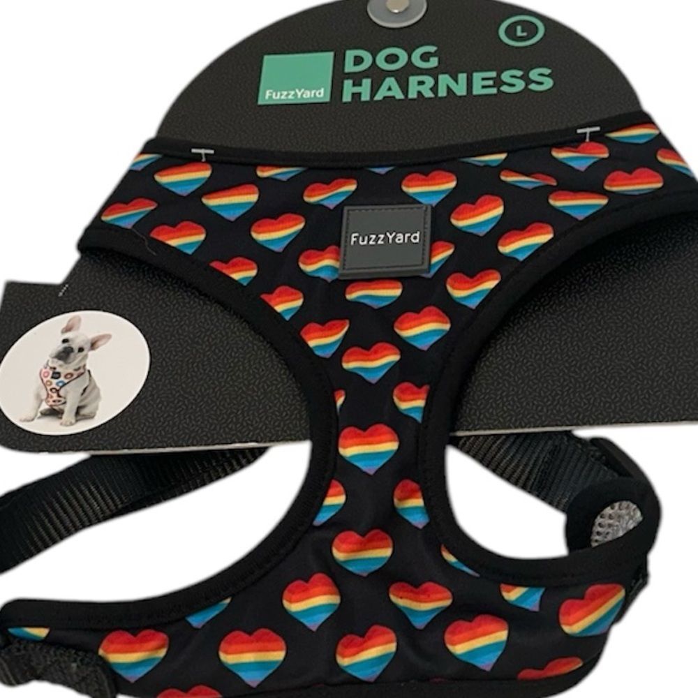 Fuzzyard Dog Harness Size Large NWT Rainbow Hearts Pride Black Pet Puppy Gift